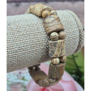 Boho Natural Stone Brown Marbled Stretch Bracelet Minimalist